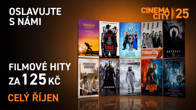 Vizuál Cinema City k 25. výročí s filmovými plakáty a vstupným 125 Kč