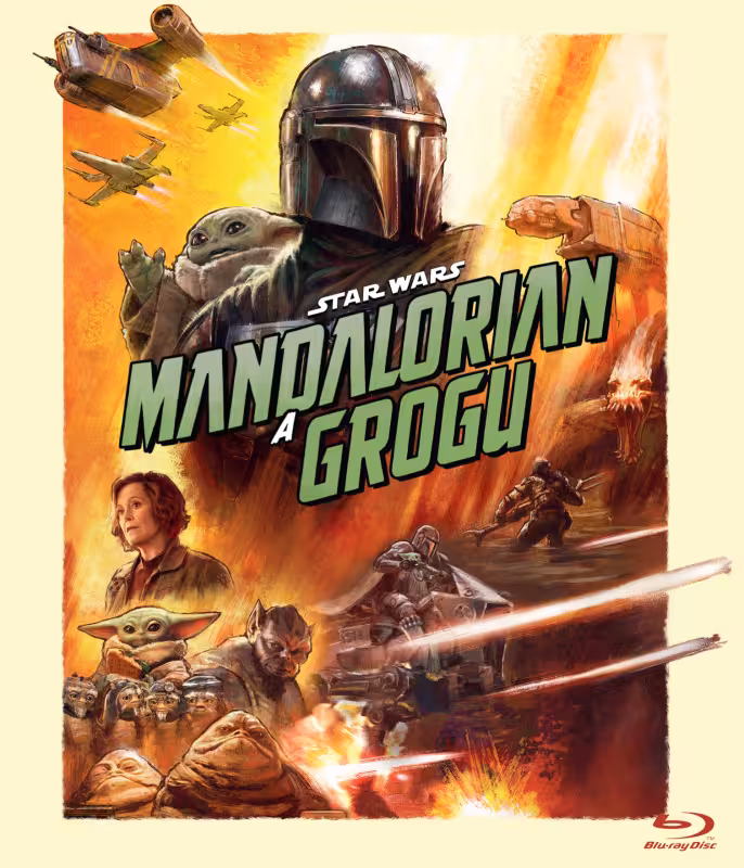 Přebal Blu-ray filmu Star Wars: Mandalorian a Grogu s Dinem Djarinem a Groguem