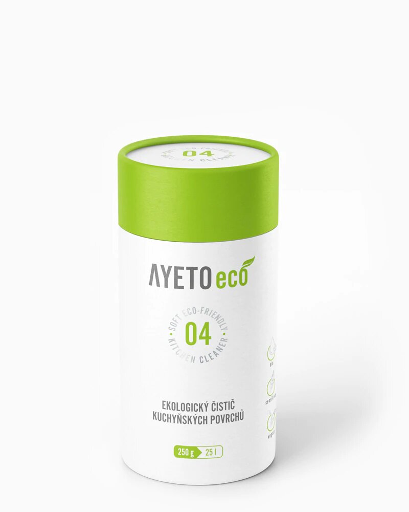 AYETO Eco – Ekologický čistič kuchyňských povrchů, práškový koncentrát 250 g (na 25 litrových náplní). Odmašťuje a čistí veškeré kuchyňské povrchy.